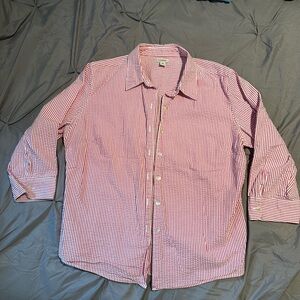 L.L. Bean Red and White Striped Button-Up Shirt